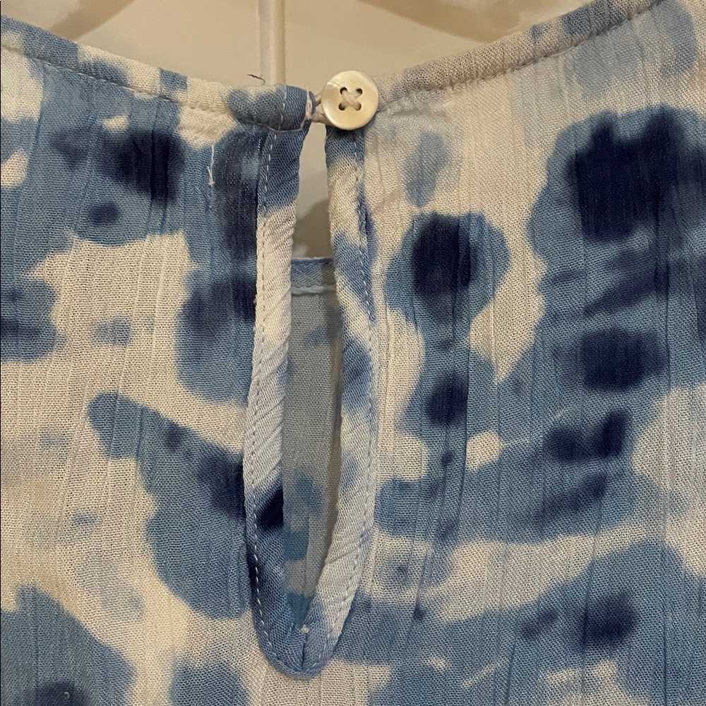 Thml Medium Blue/White Patterned Ruffle Sleeve Bl… - image 7